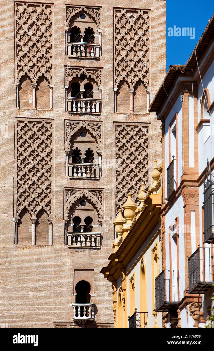 Dom, Detail der Giralda Turm, Sevilla, Andalusien, Spanien Stockfoto