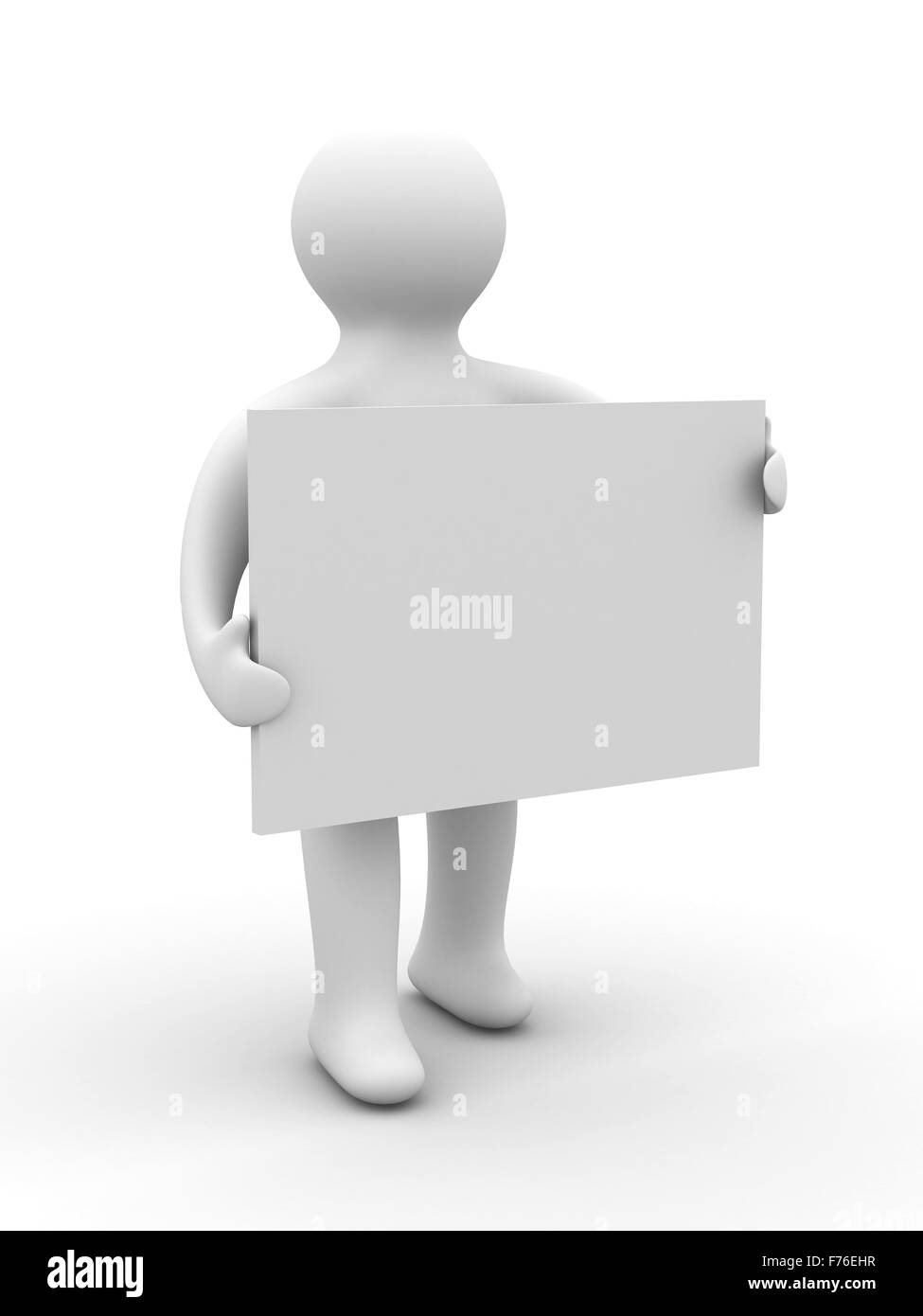 Mann hält das Plakat in einer Hand. 3D Bild Stockfoto