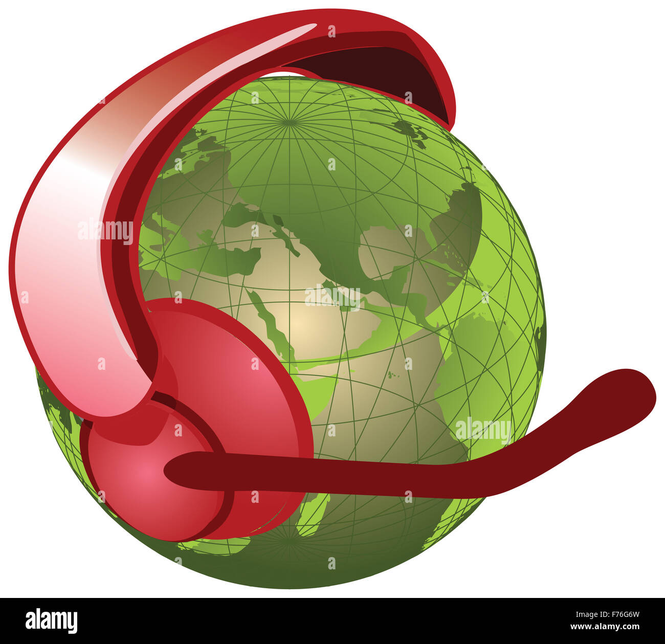 Globus mit Kopfhörer, Mikrofon Stockfoto