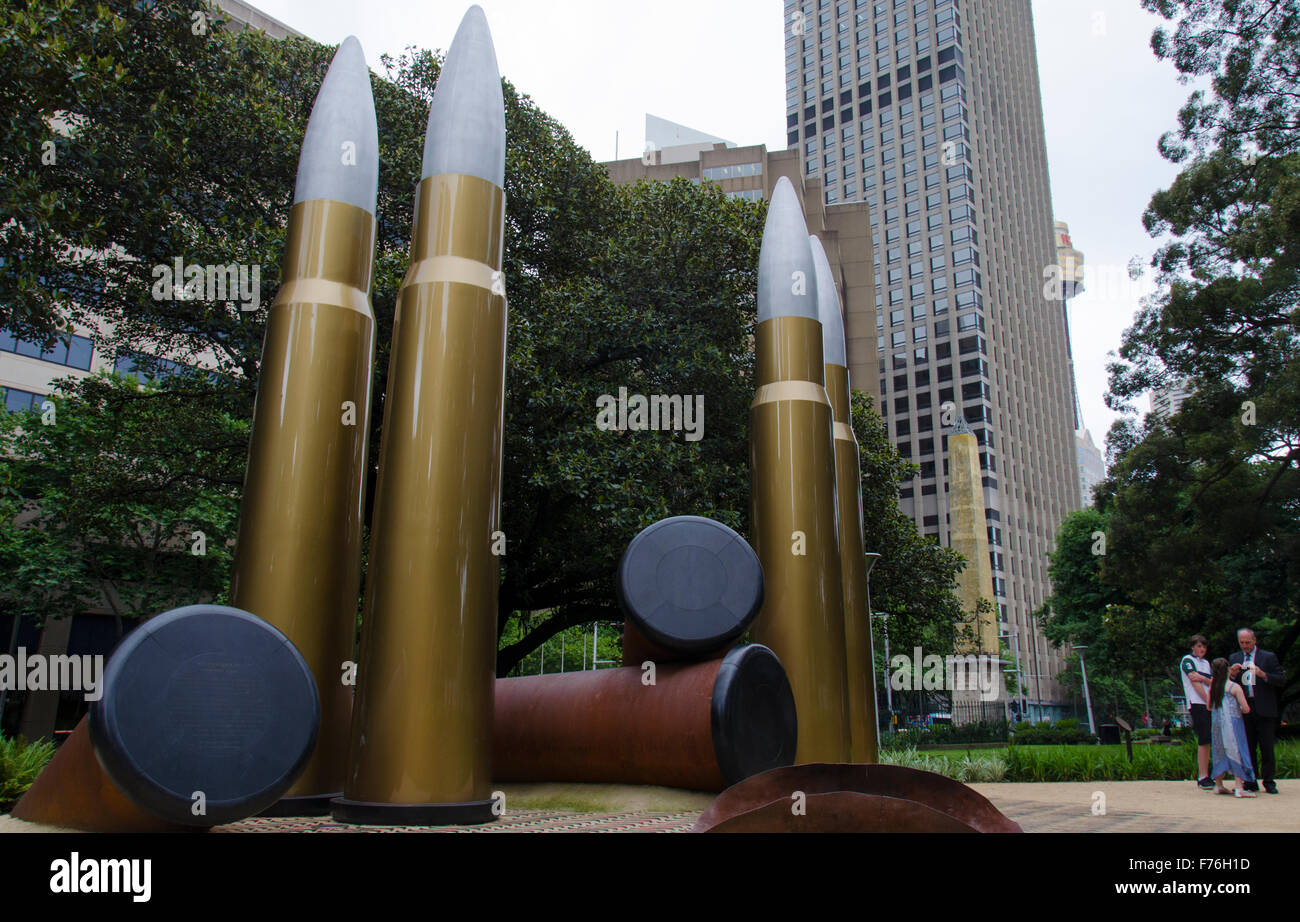 Nov 2015, Hyde Park, Sydney: Das neue indigene Kriegsdenkmal im Hyde Park, Australien, würdigt den Beitrag indigener Militärangehöriger und Frauen Stockfoto