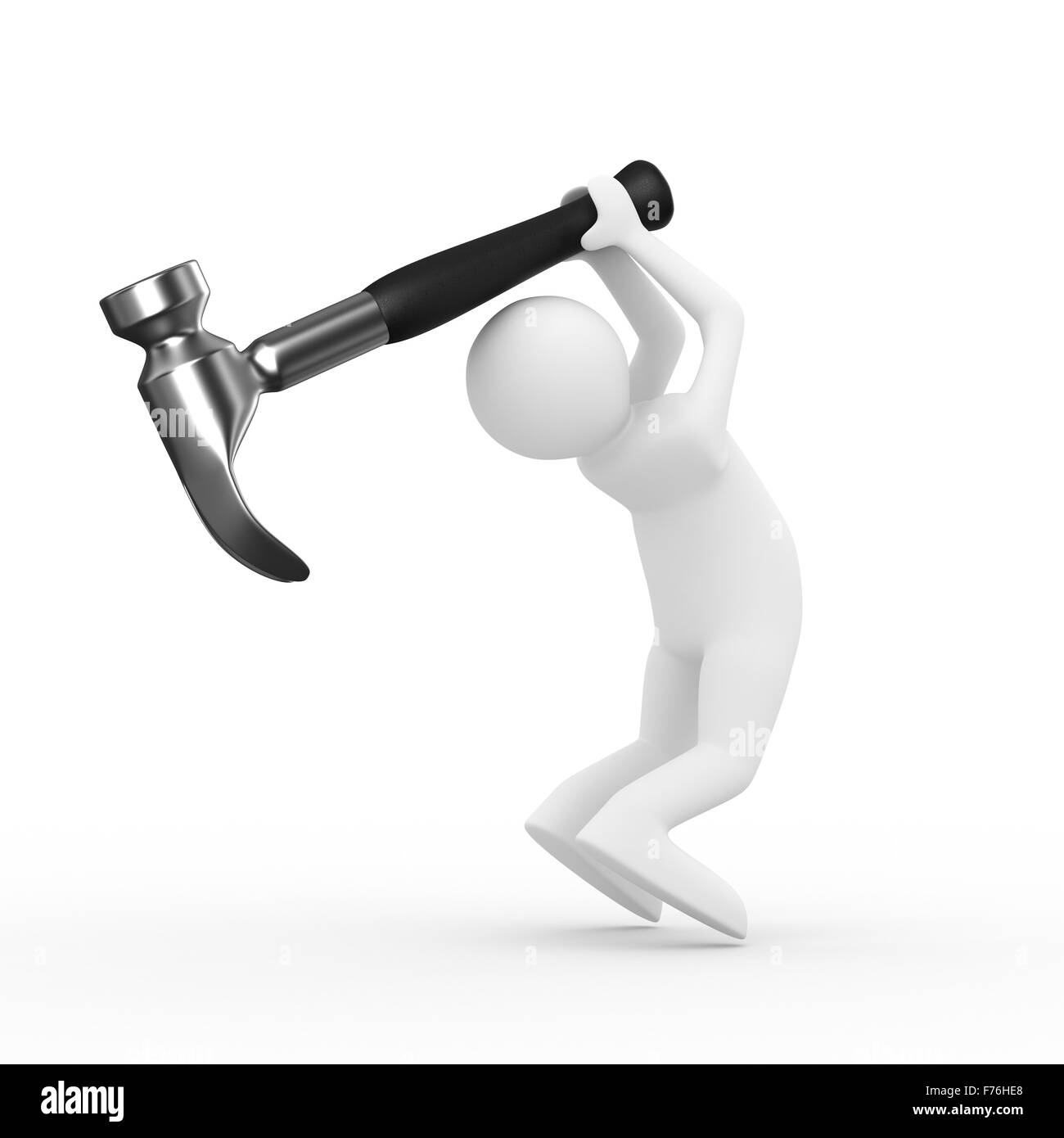 Man schwingt Arm Hammer auf weißem Hintergrund. Isolierte 3D-Bild Stockfoto