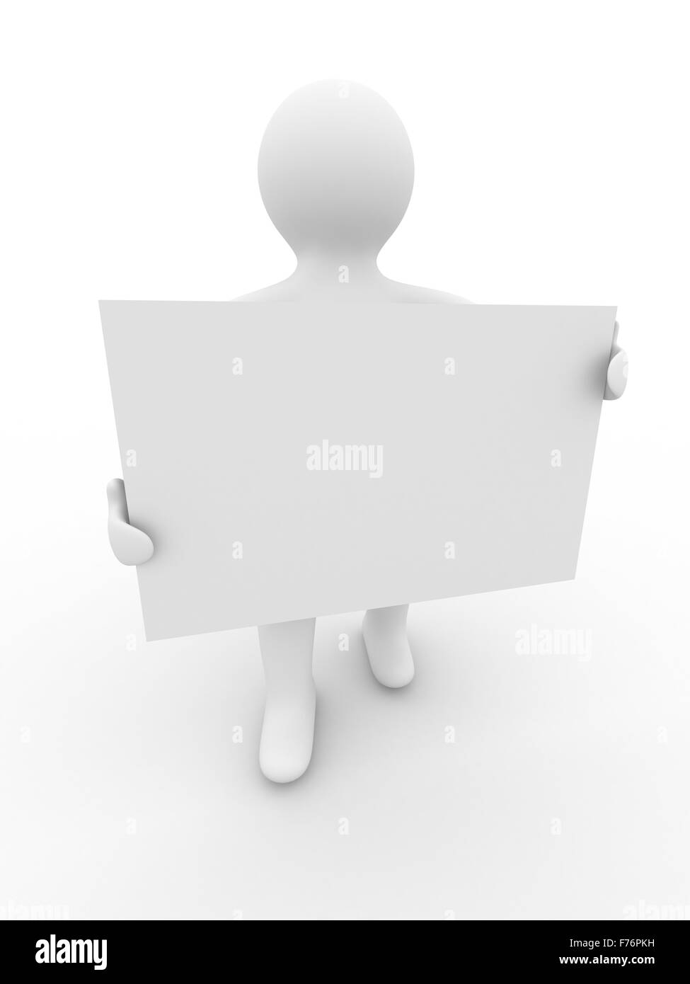 Mann hält das Plakat in einer Hand. 3D Bild Stockfoto