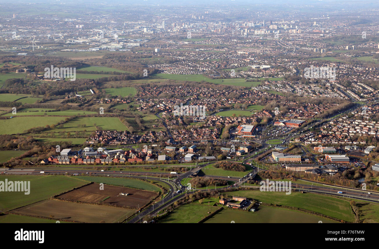 Luftaufnahme von Colton in der Nähe von Leeds in J46 der Autobahn M1, UK Stockfoto
