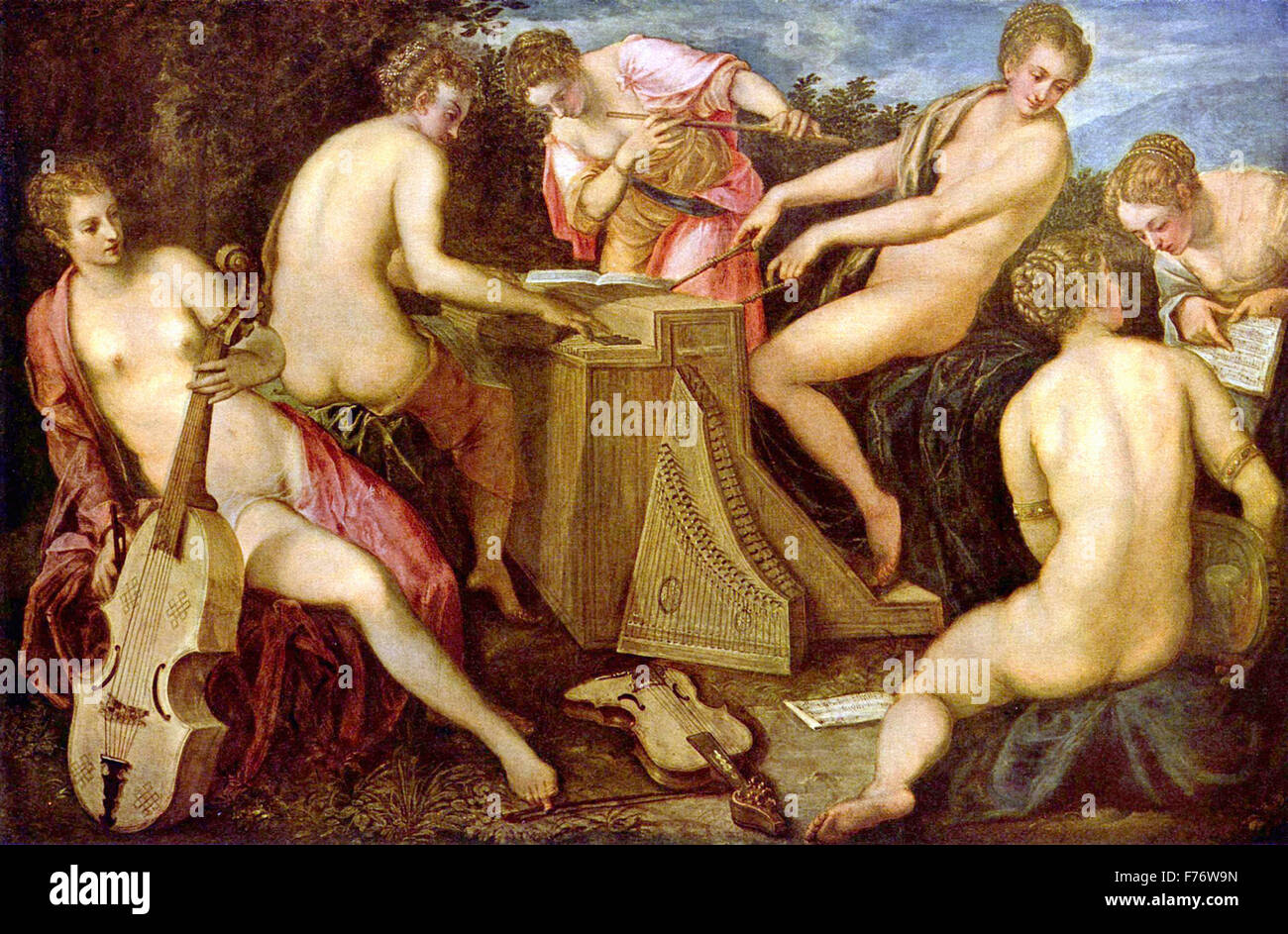 Jacopo Tintoretto - Frauen spielen Musik Stockfoto