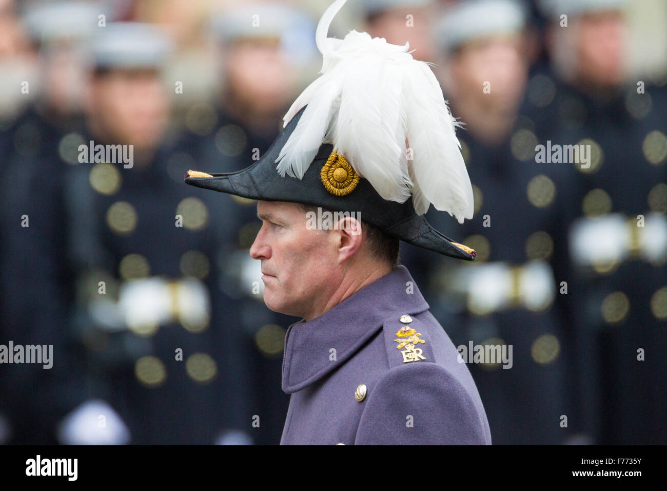 Generalmajor Edward Alexander Smyth-Osbourne, General Officer Kommandeur der Londoner Bezirk, in der die Zeremonie am Cenotaph 2015 Stockfoto