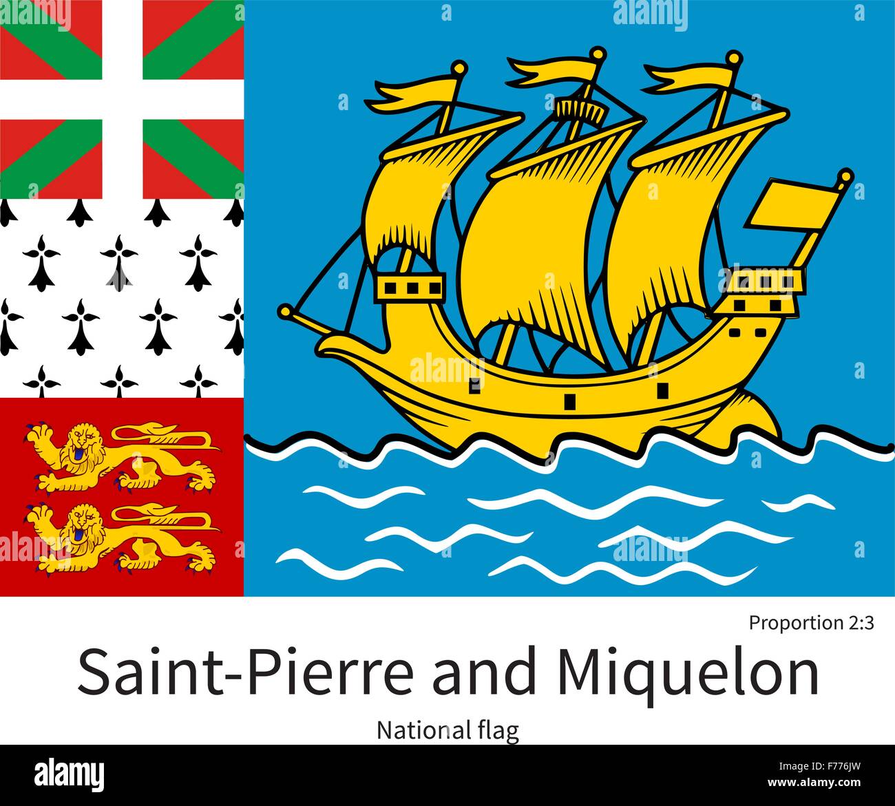 Nationalflagge von Saint-Pierre und Miquelon mit korrekten Proportionen, Element, Farben Stock Vektor