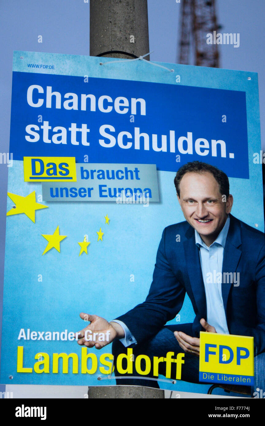 V.Christus Graf Lambsdorff, FDP - Wahlplakate Zur Anstehenden Europawahl, Berlin. Stockfoto