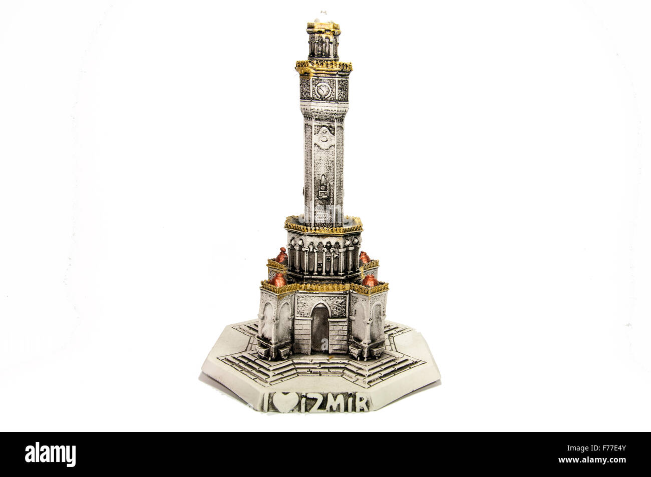 Miniatur Modell von Izmir Glockenturm von weißen Background Stockfoto