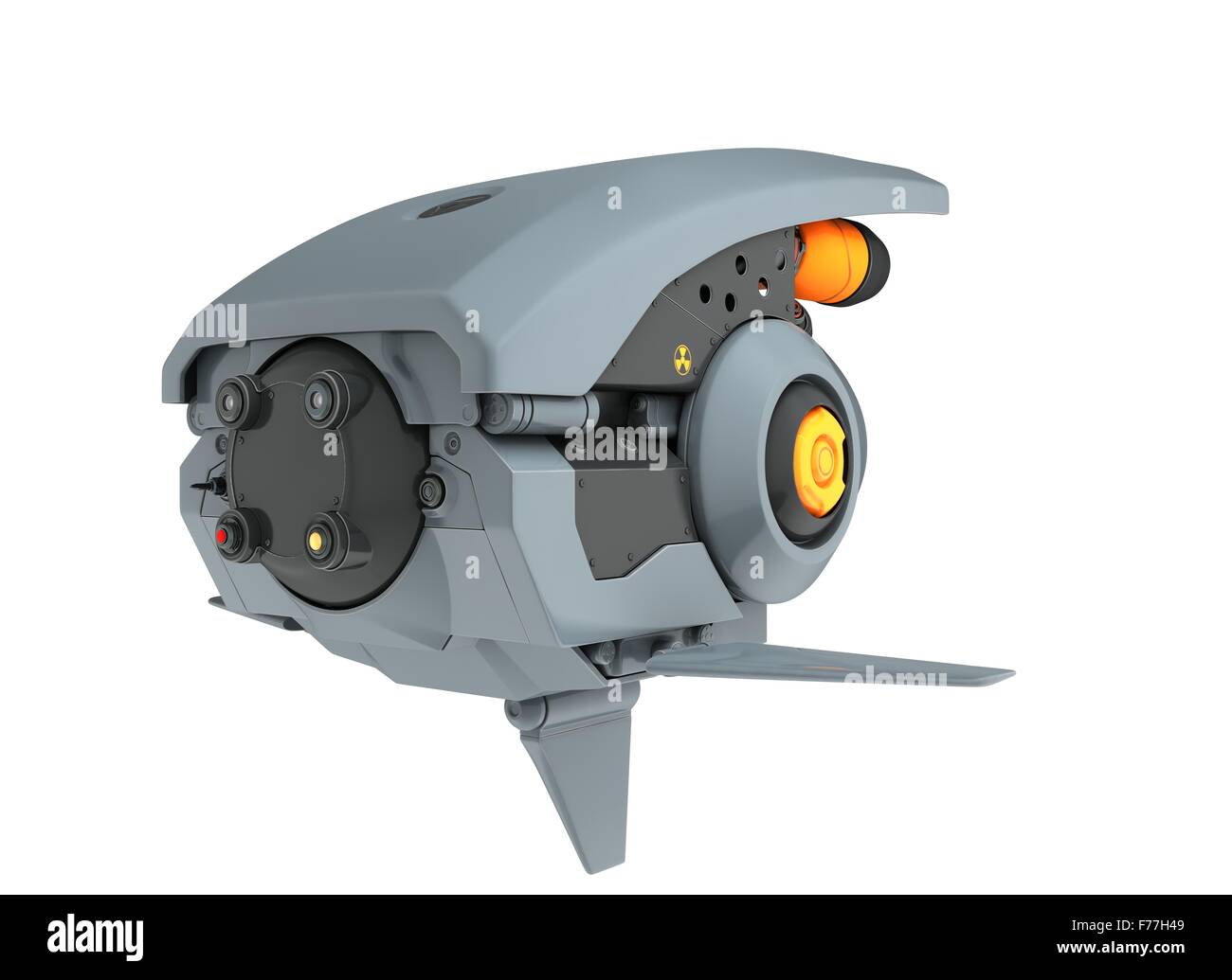3D Rendering einer Sci-Fi-Drohne isoliert auf weißem Hintergrund Stockfoto