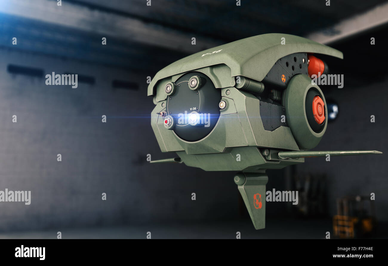 3D Rendering einer Sci-Fi-Drohne Stockfoto