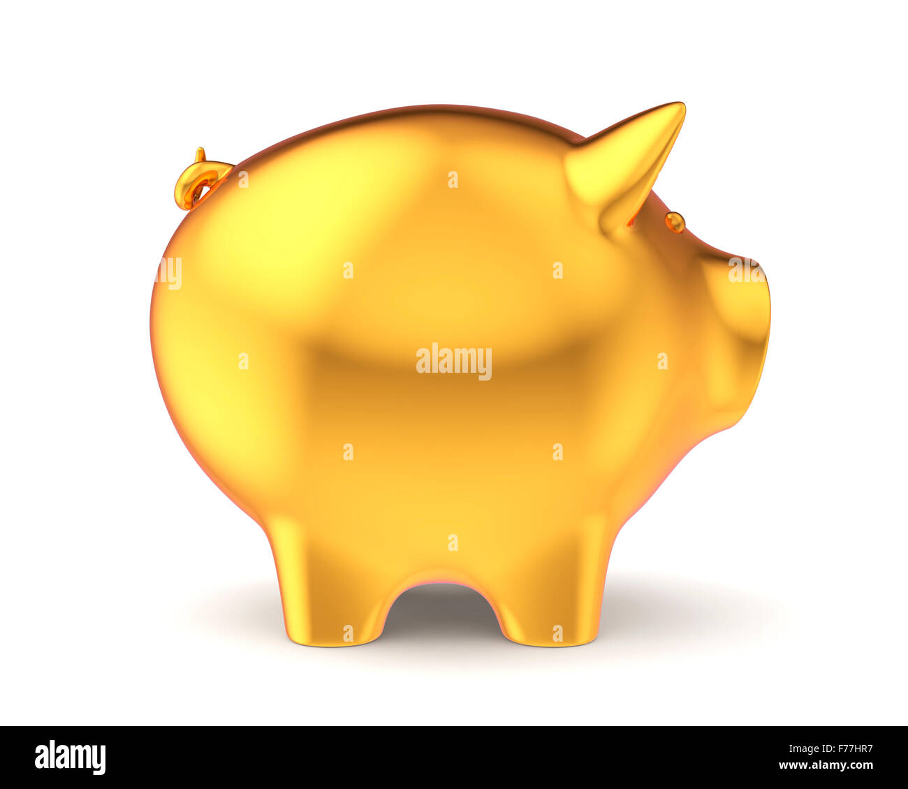 Goldene Sparschwein isoliert auf weißem Hintergrund Stockfoto