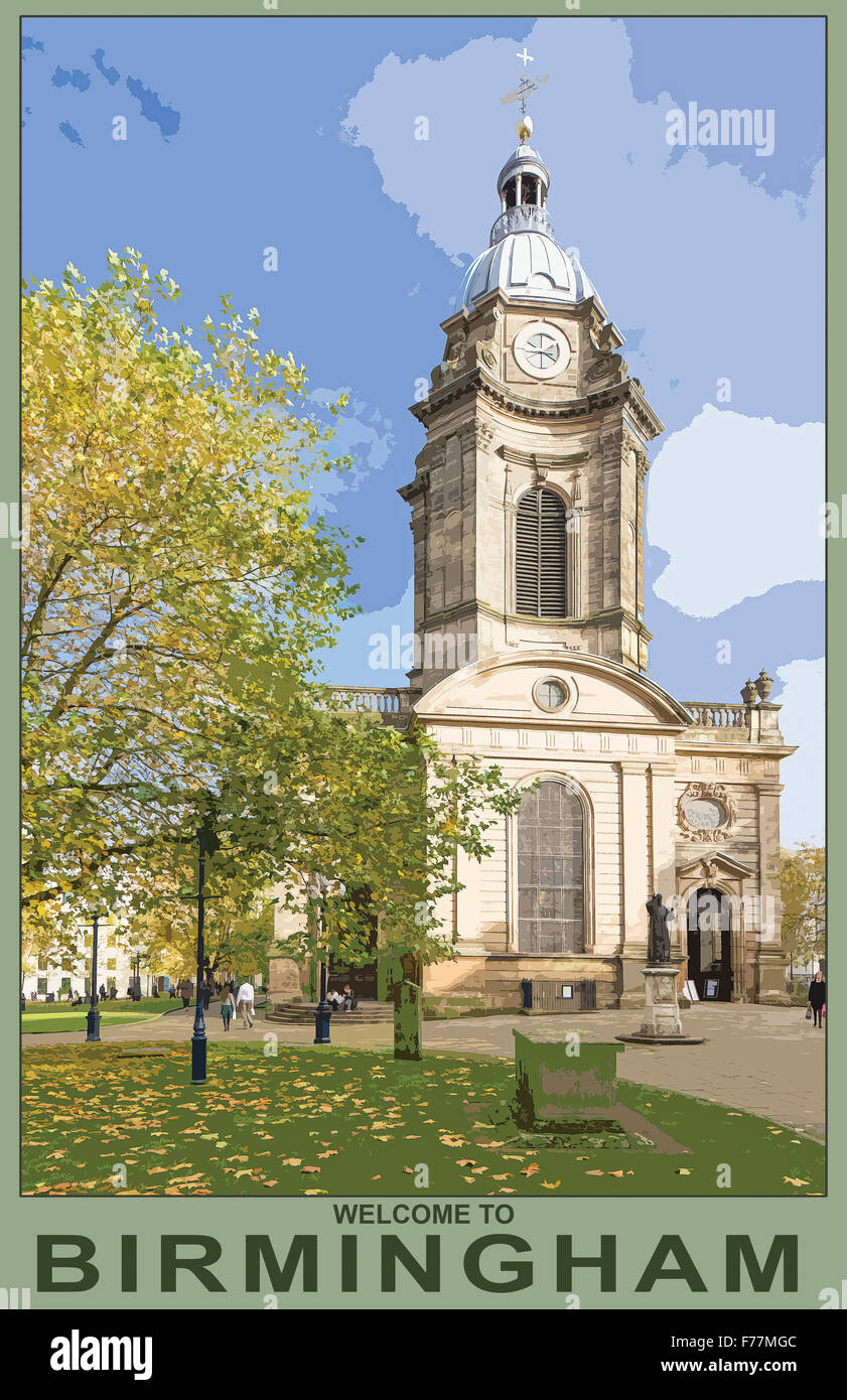 Ein Plakat Stil Illustration aus einem Foto von St Philip Kathedrale, Colmore Reihe, Birmingham, England, UK Stockfoto