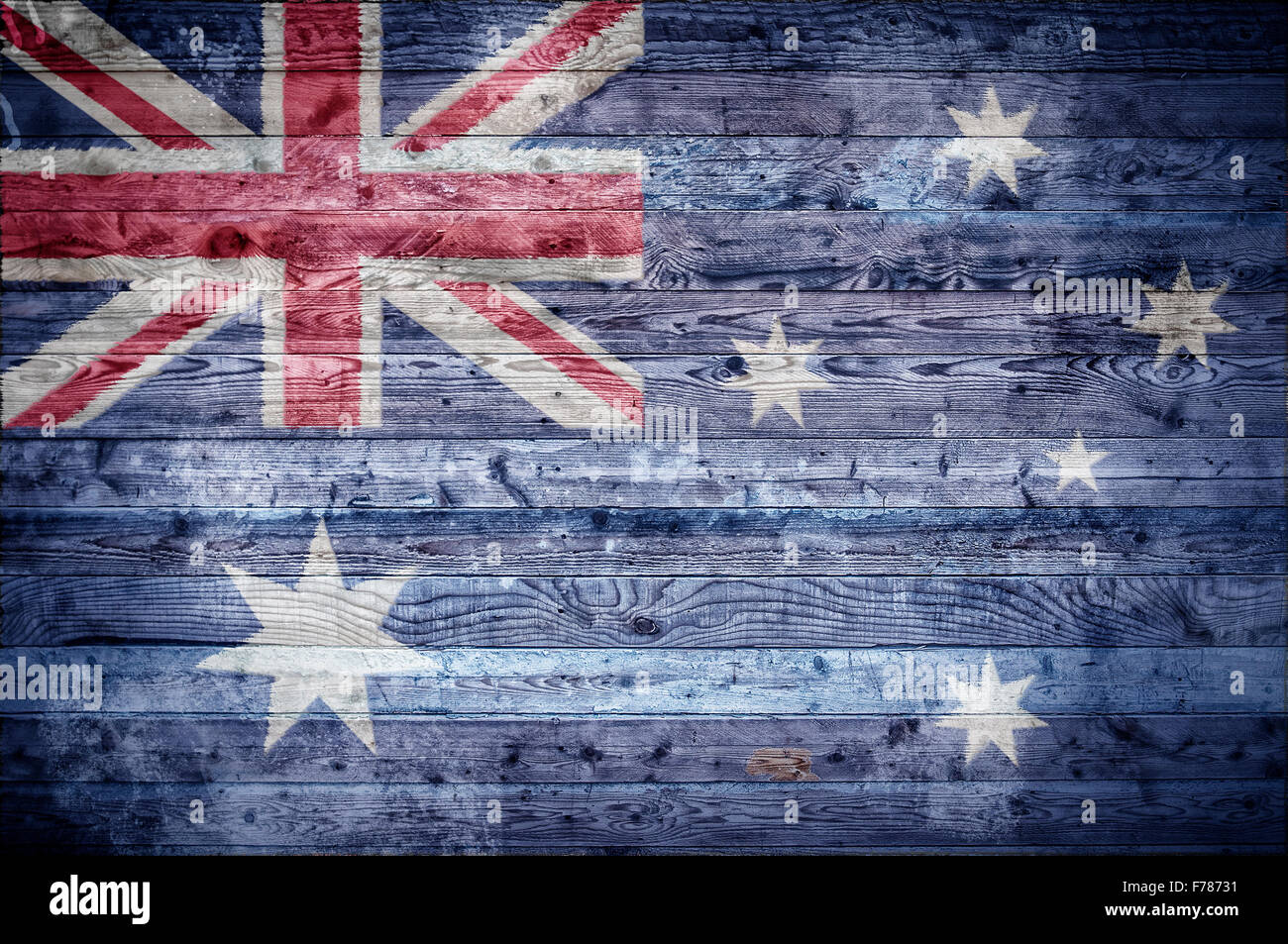 Ein bandtypischen Hintergrundbild der Flagge Australiens auf Holzbrettern einer Wand oder Boden gemalt. Stockfoto