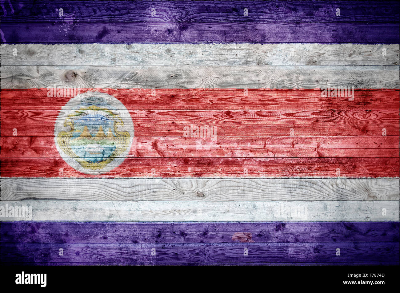 Ein bandtypischen Hintergrundbild der Flagge Costa Ricas auf Holzbrettern einer Wand oder Boden gemalt. Stockfoto