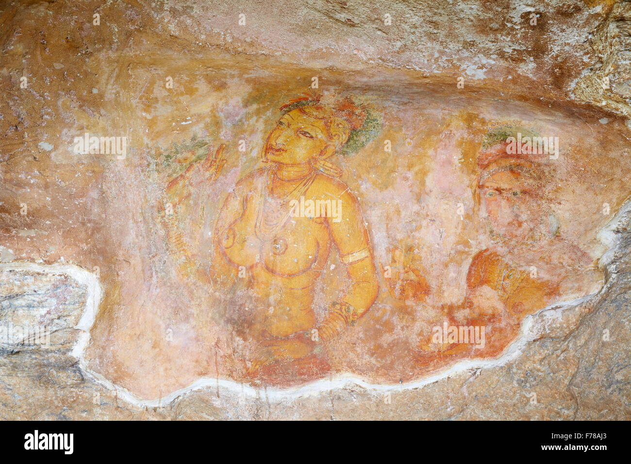 Sri Lanka - Sigiriya, alte Fresken, cave Wandmalereien, UNESCO-Weltkulturerbe Stockfoto