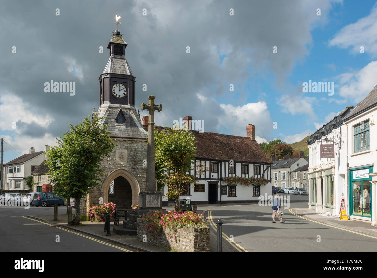 Uhrturm, Marktplatz, Mere, Wiltshire, England, Vereinigtes Königreich Stockfoto