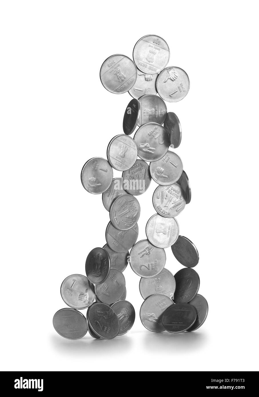 Münzen Balance, Münzen Skulptur, Gleichgewicht, Schwerkraft, Stockfoto