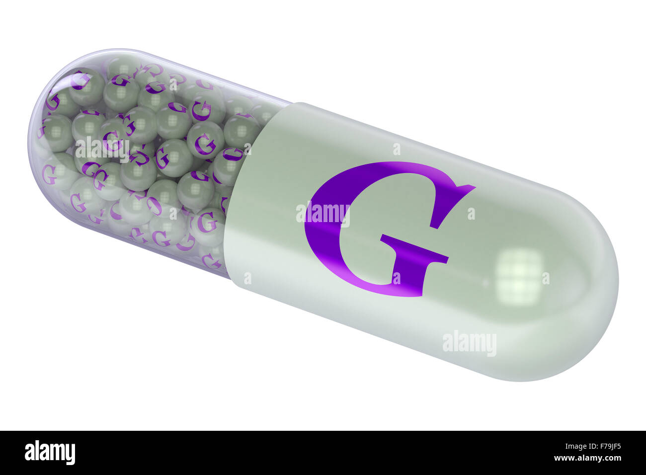 Vitamin Kapsel G isoliert auf weißem Hintergrund Stockfoto