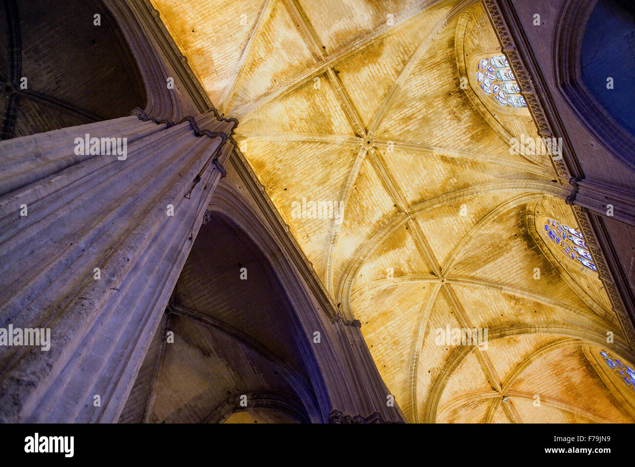 Gewölbe des Mittelschiffs, Kathedrale von Sevilla, Sevilla, Andalusien, Spanien Stockfoto