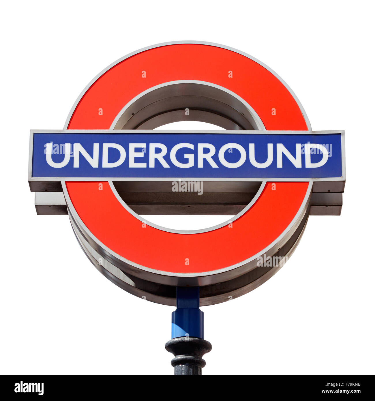 Berühmten Londoner u-Bahn unterzeichnen isoliert auf weißem, Clipping-Pfad enthalten Stockfoto