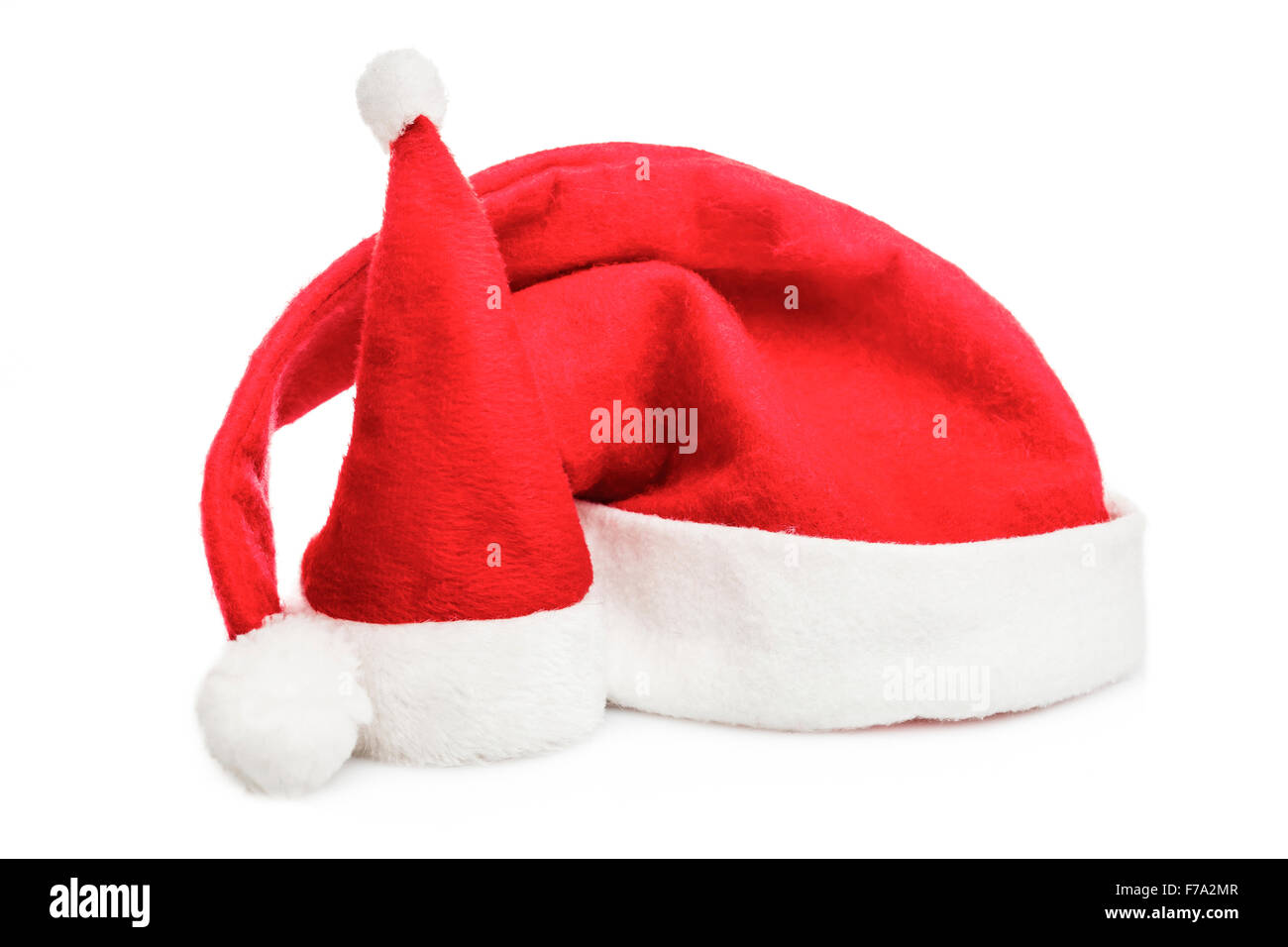 Häschen mit Weihnachtsmütze auf weißem Hintergrund Stockfoto