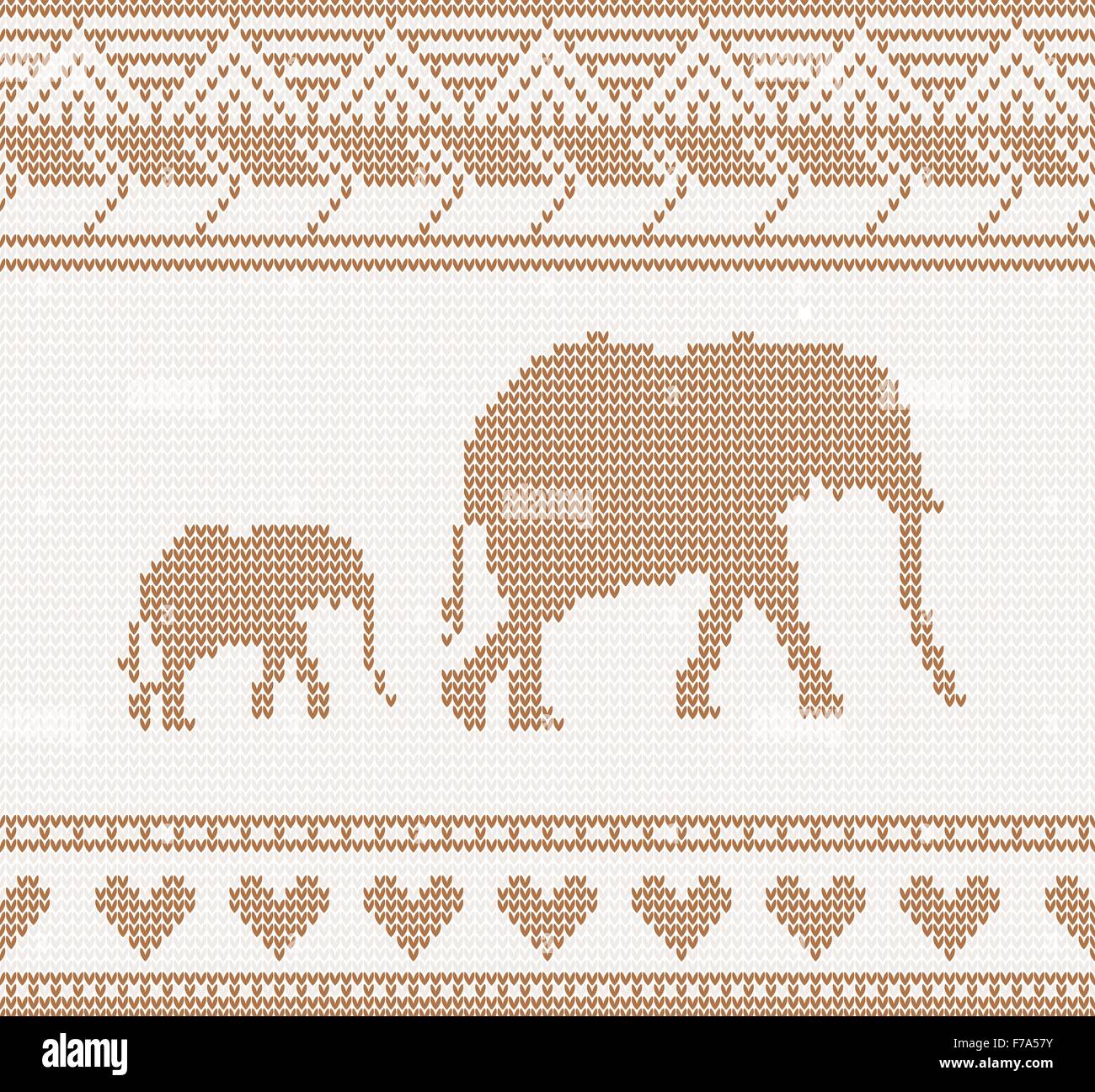 Strickmuster mit Elefanten nahtloser Vektor-illustration Stock Vektor