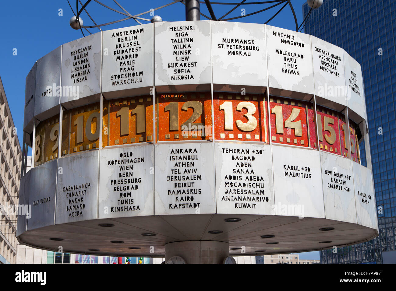 Berliner Weltzeituhr, Weltzeituhr am Alexanderplatz, Berlin, Deutschland. Stockfoto