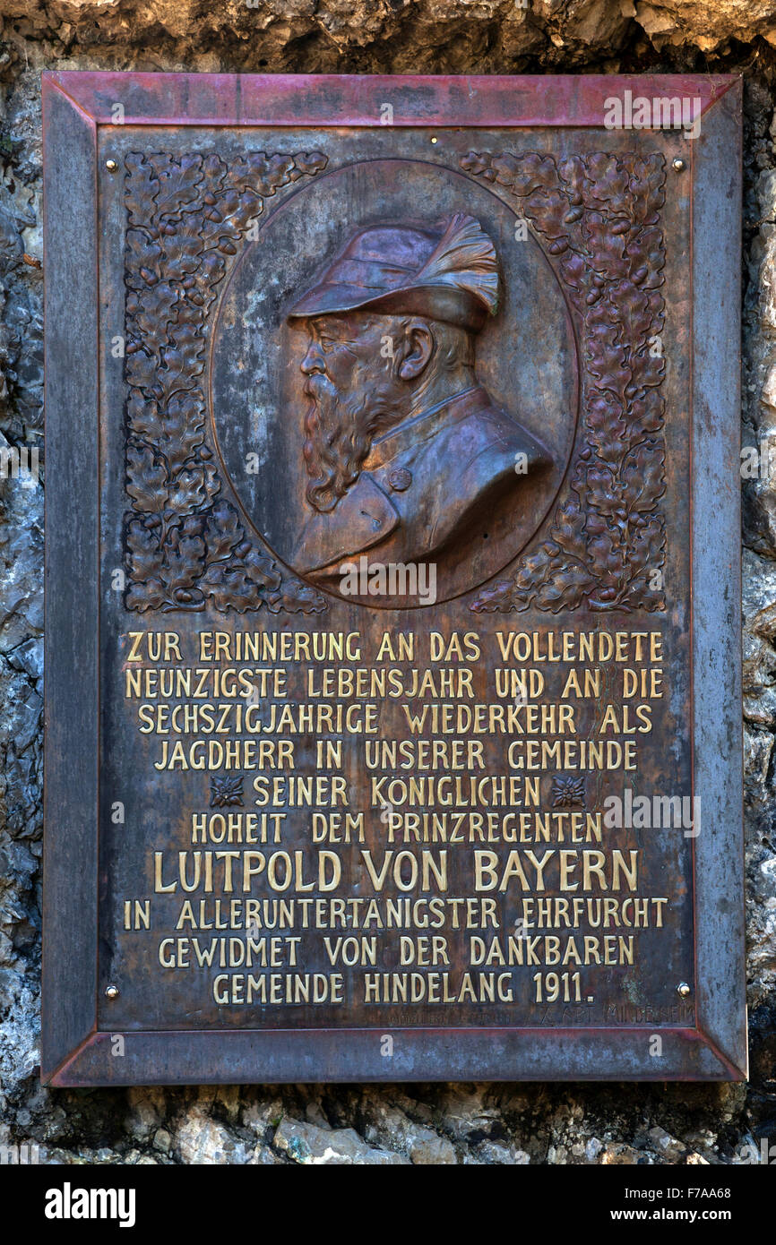 Plaque, Luitpold von Bayern in Hinterstein, Allgäu, Bayern, Deutschland Stockfoto