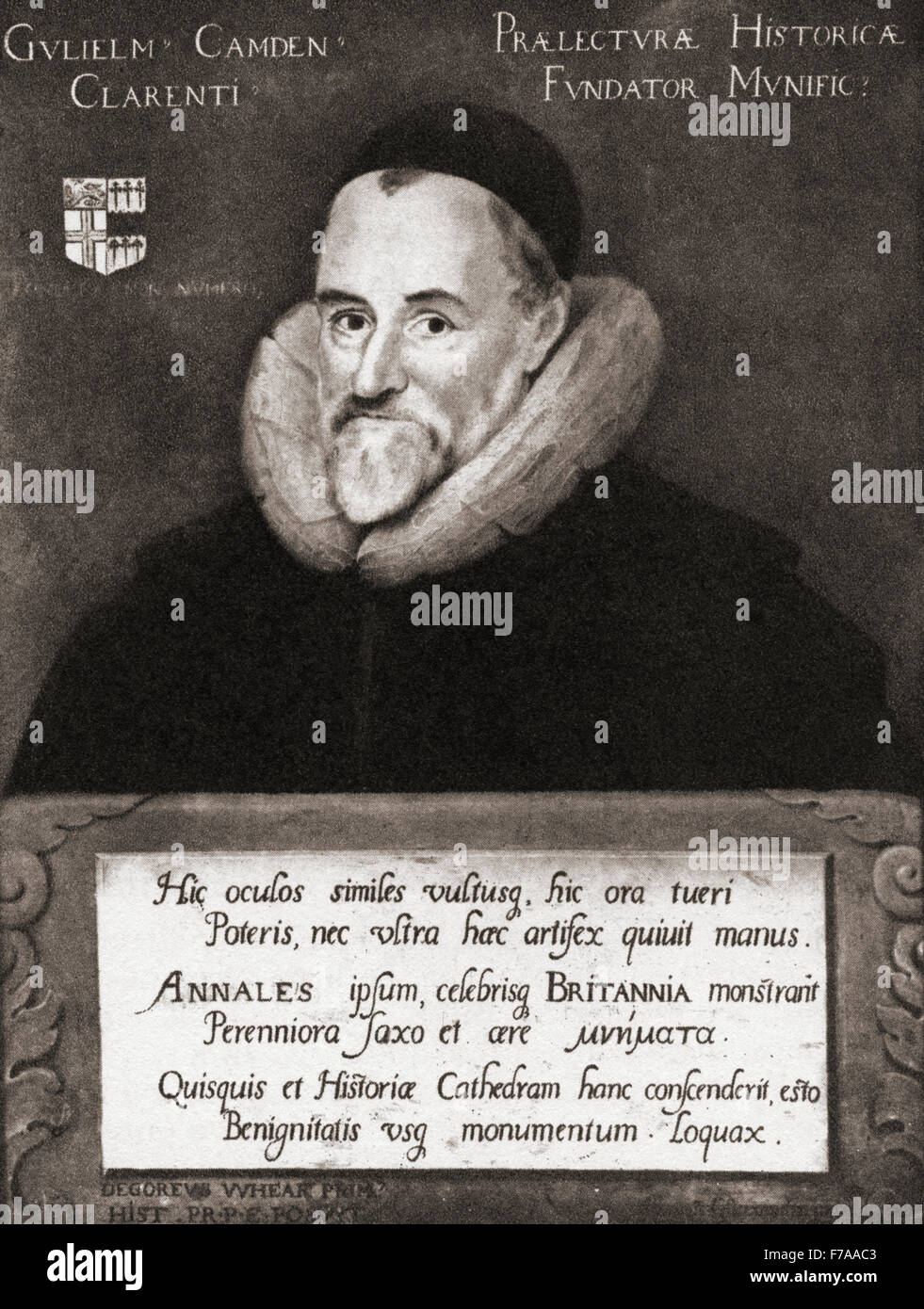 William Camden, 1551 – 1623.  Englische Antiquar, Historiker, Topograph und Herold. Nach dem Gemälde von Gheeraedts. Impressionen der englischen Literatur veröffentlichte 1944. Stockfoto