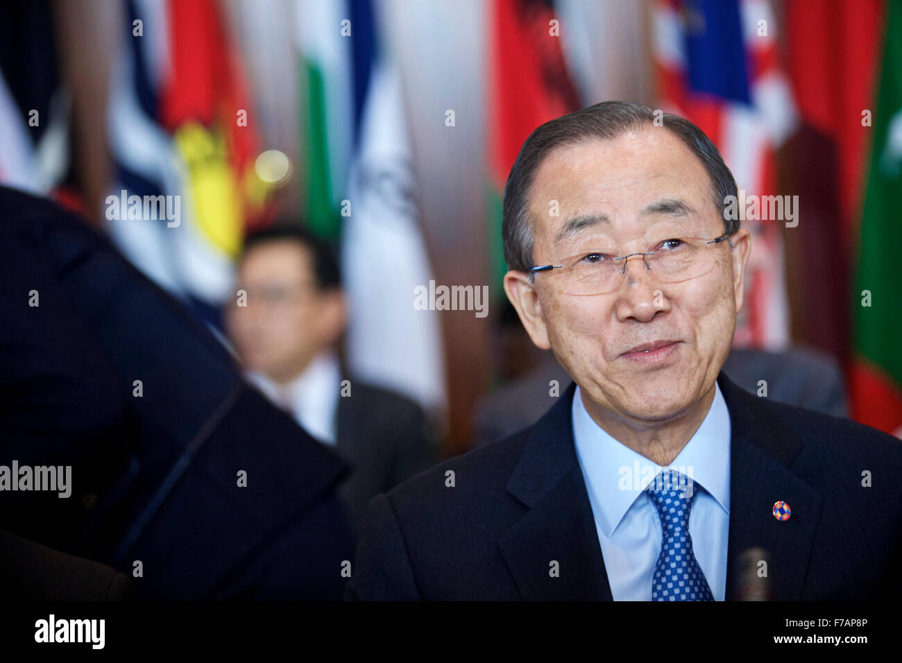 Valetta, Malta. 27. November 2015. United Nations Secretary General Ban Ki-Moon besucht Klima Aktion Special Executive Session bei der Commonwealth Köpfe der Regierung Sitzung (CHOGM) in Valletta, Malta, am 27. November 2015. (Xinhua/Jin Yu) Bildnachweis: Xinhua/Alamy Live-Nachrichten Stockfoto