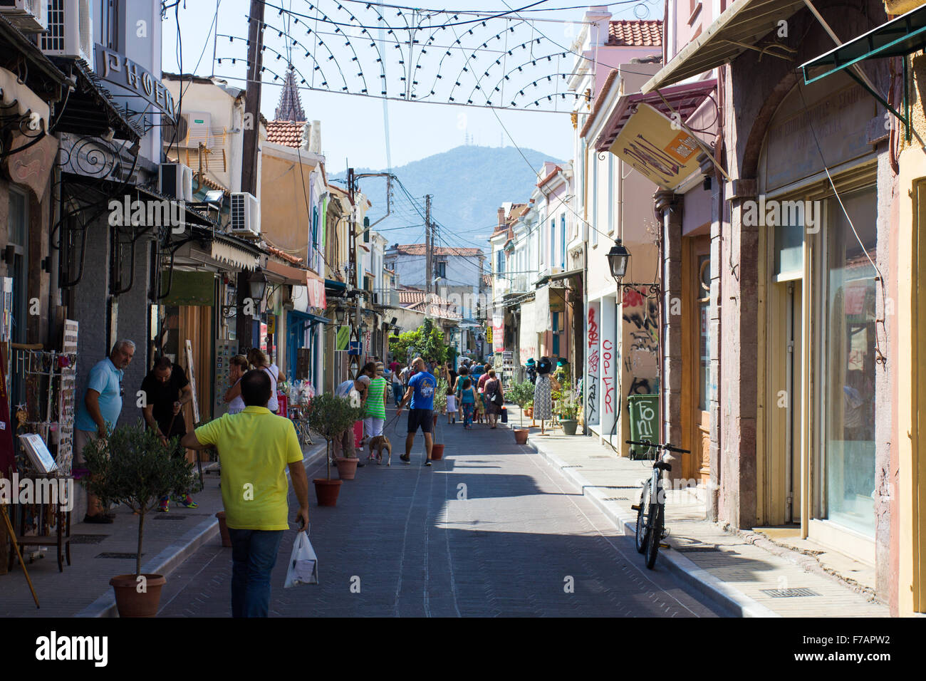 Straßenszene in Lesbos Stockfoto