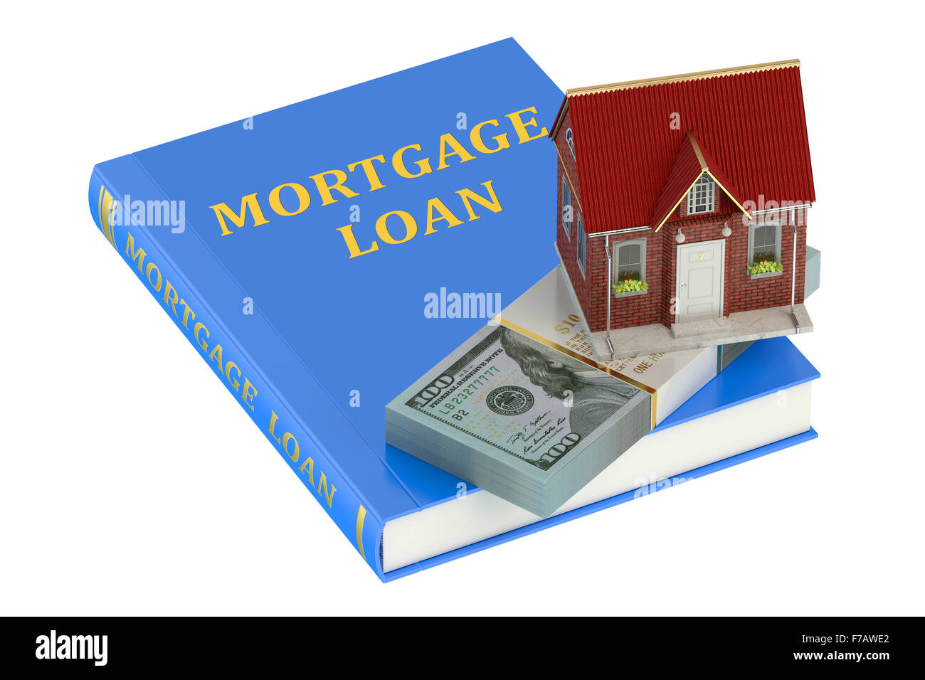Hypotheken Sie-Darlehen Konzept isoliert auf weißem Hintergrund Stockfoto