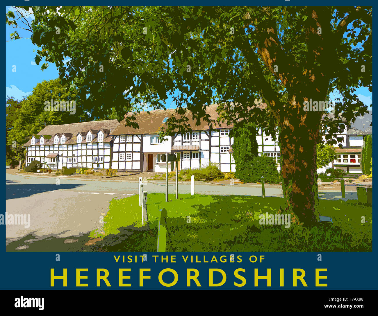 Ein Plakat Stil Illustration aus einem Foto des Dorfes Dilwyn, Herefordshire, England, UK Stockfoto