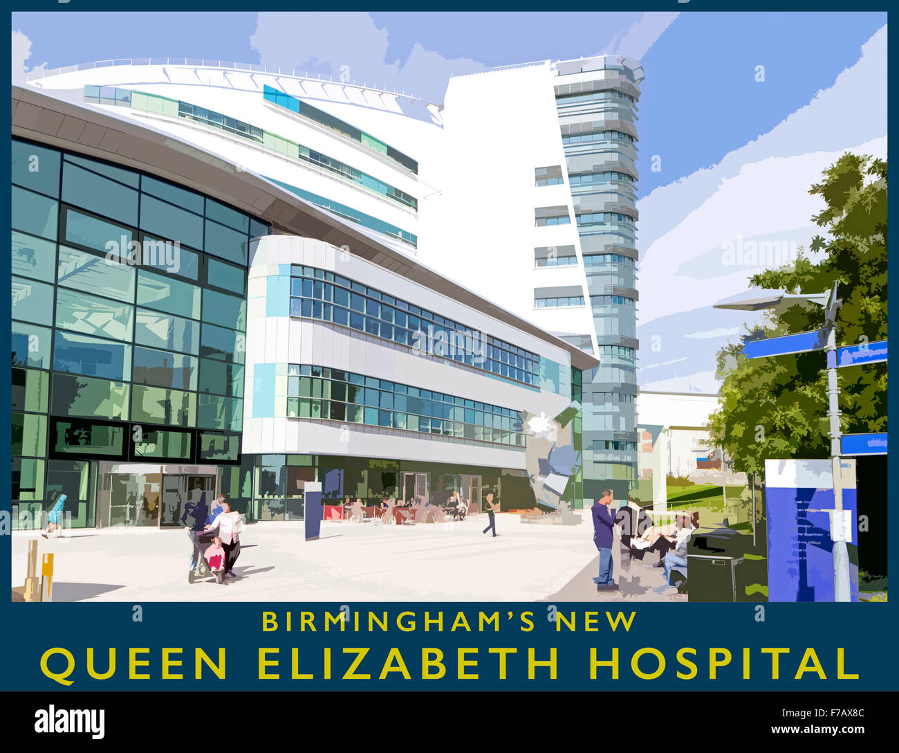 Ein Plakat Stil Illustration aus einem Foto von der Queen Elizabeth Hospital in Birmingham, England, UK Stockfoto