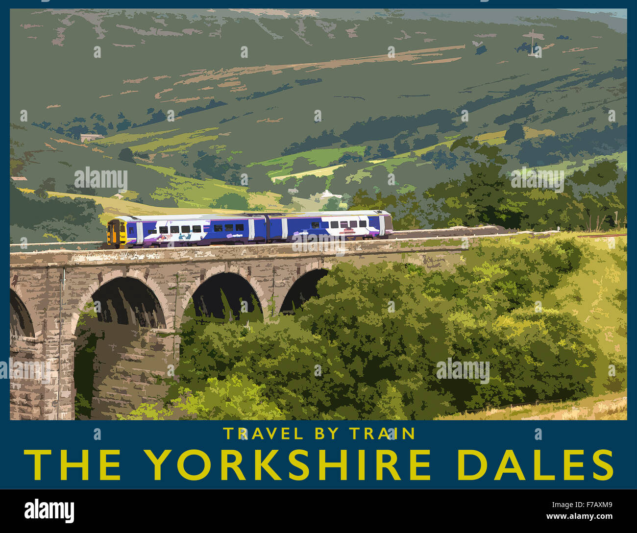 Ein Plakat Stil Illustration aus einem Foto von Dent Head Viadukt auf der Settle-Carlisle Railway, Yorkshire, England, UK Stockfoto