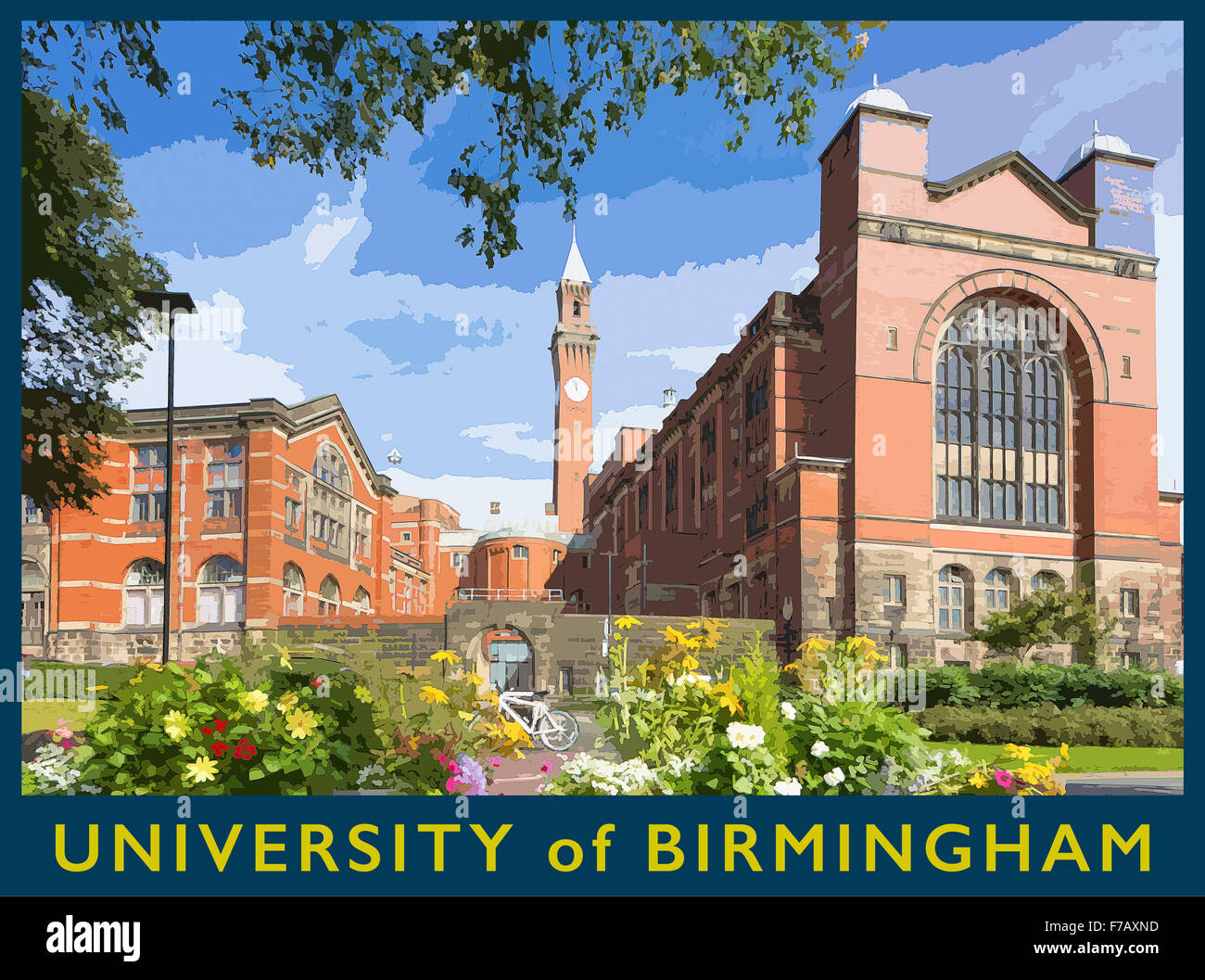 Ein Plakat Stil Illustration aus einem Foto von der University of Birmingham, Birmingham, England, UK Stockfoto