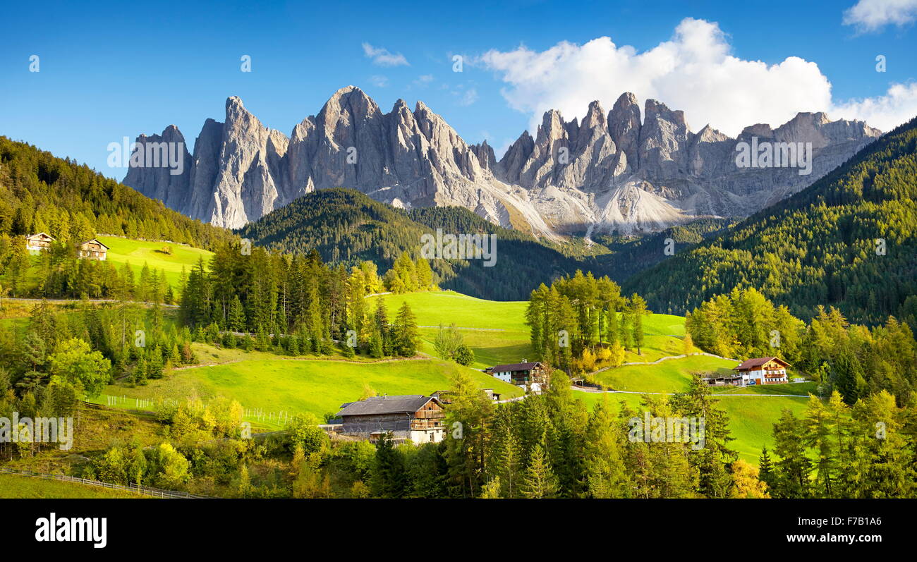 St. Magdalena, Dolomiten-Landschaft, Tirol, Alpen, Italien Stockfoto