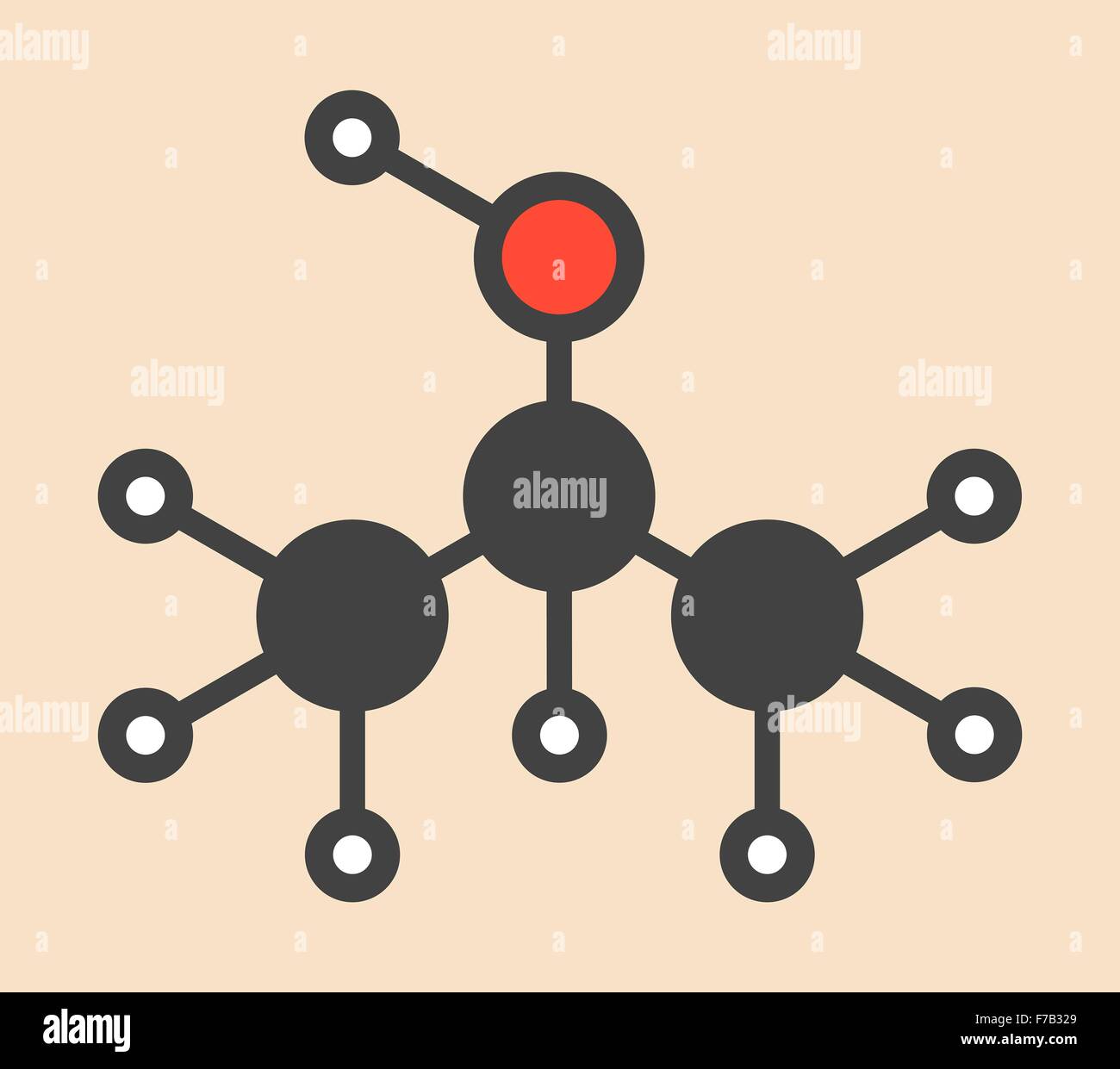 Isopropylalcohol (Isopropanol, 2-Propanol) Molekül. In Desinfektionsmittel und als Lösungsmittel verwendet. Stilisierte Skelettformel Stockfoto