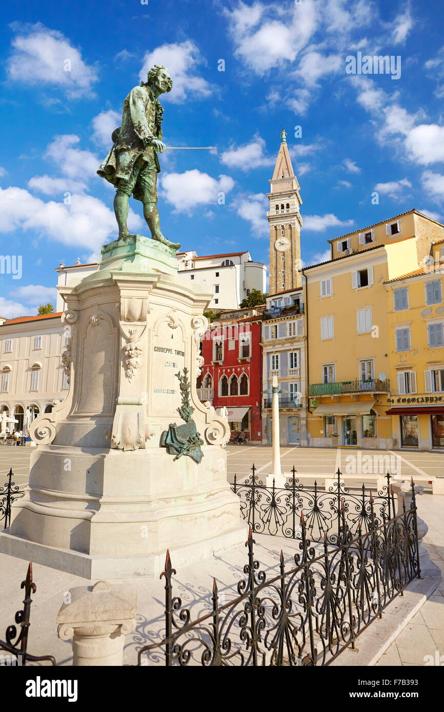 Giuseppe Tartini Statue, Piran, Slowenien Stockfoto