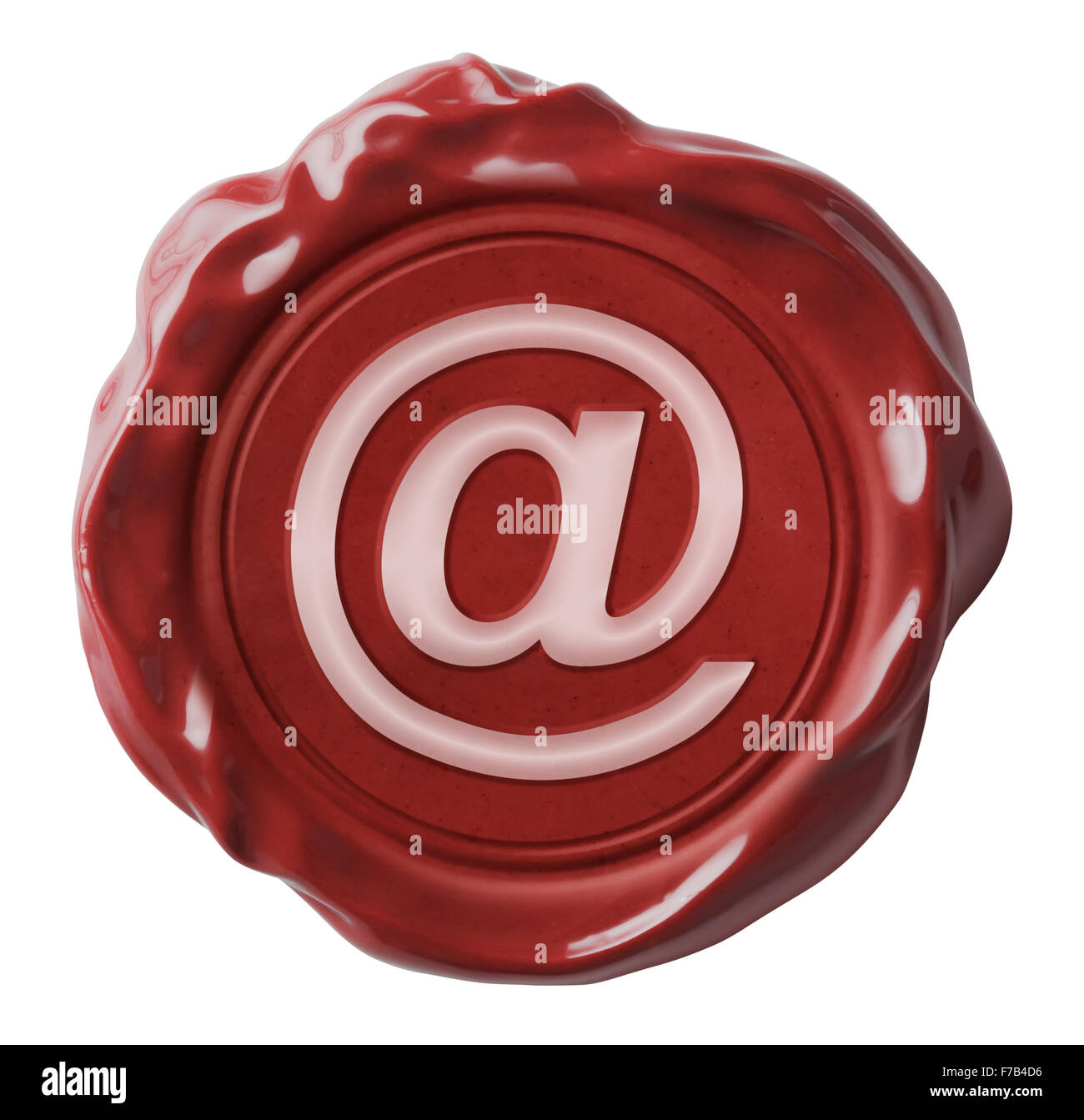 E-Mail-Siegel aus rotem Wachs mit kommerziellen Symbol isoliert Stockfoto
