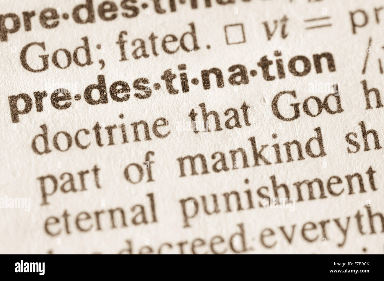 Definition des Wortes Prädestination im Wörterbuch Stockfoto