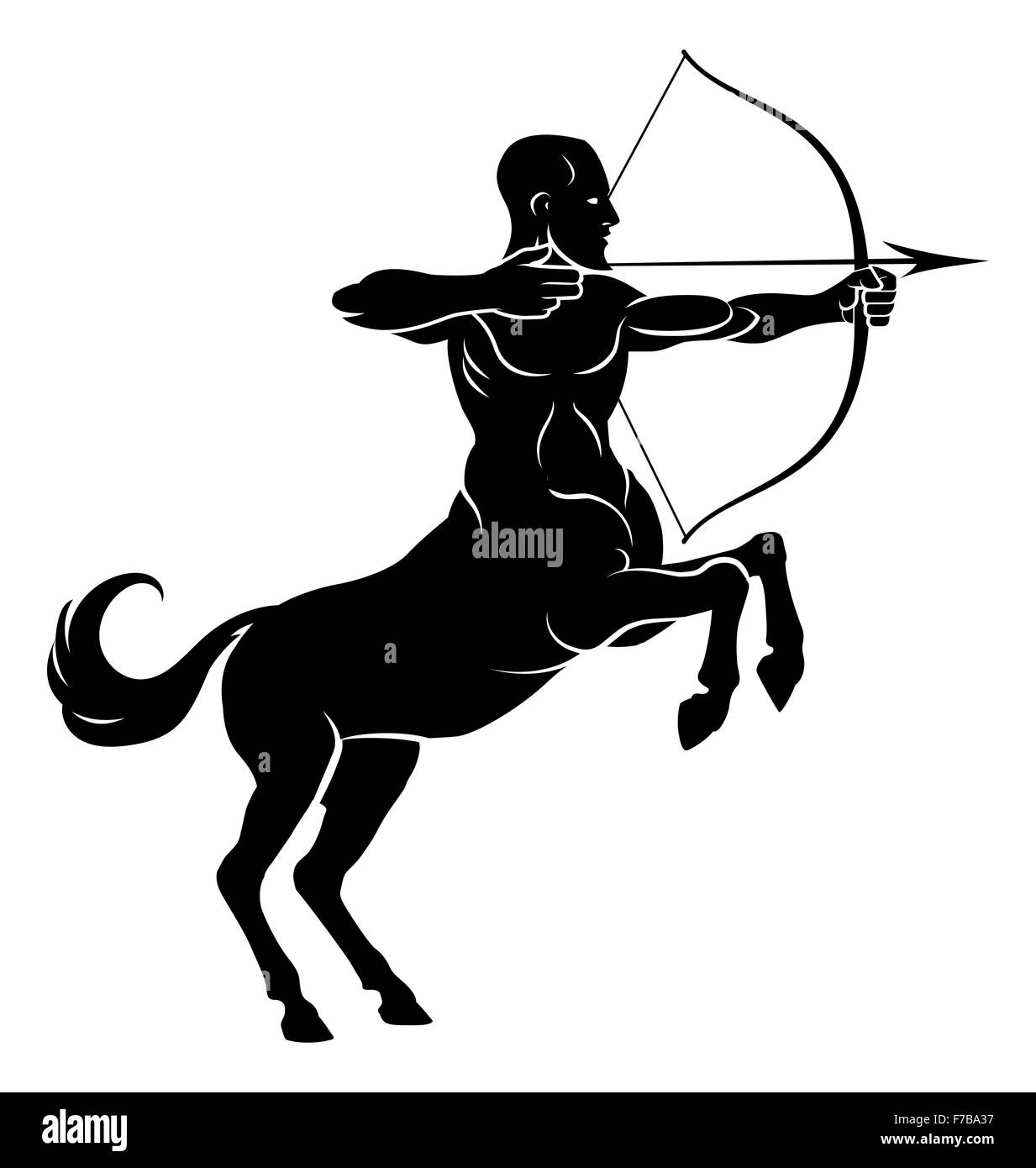 Centaur-Konzept der mythischen Zentauren Bogenschütze halb Pferd halb Mensch Charakter mit dem Ziel, Pfeil und Bogen Stockfoto