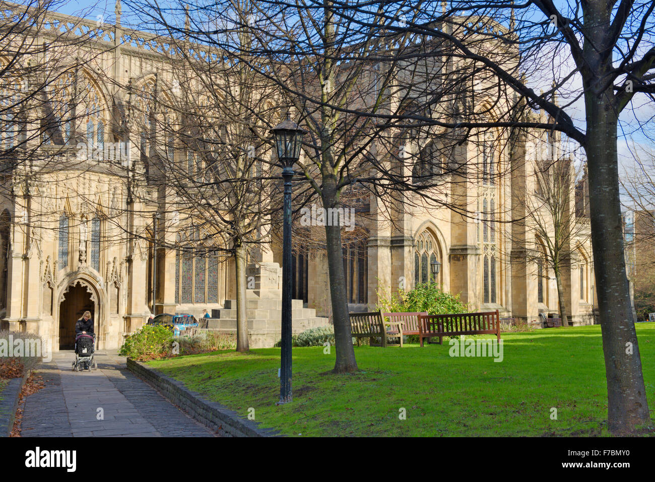 Pfarrkirche St. Mary Redcliffe Südseite, Bristol, England Stockfoto