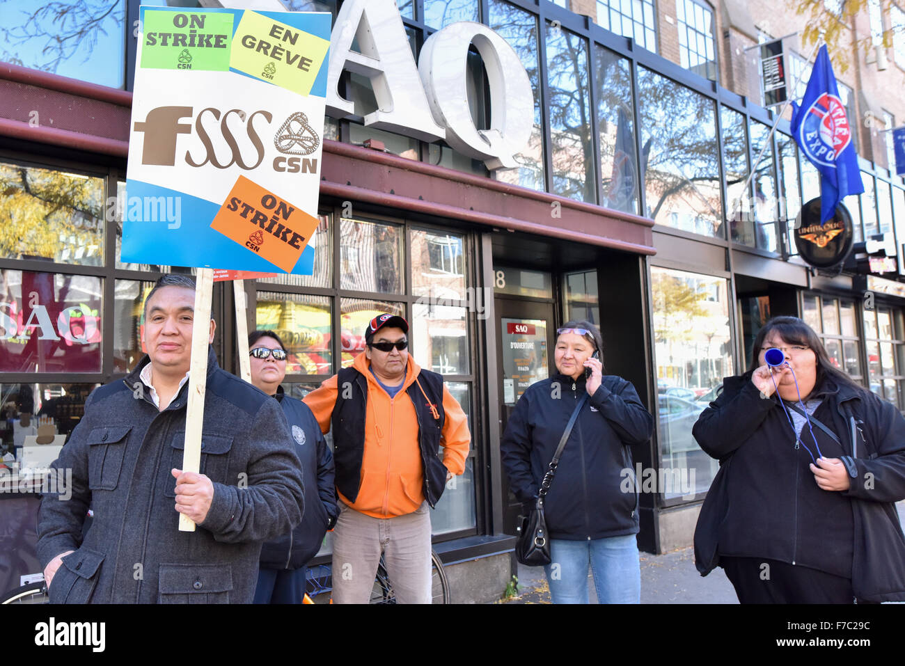 Gewerkschaftsmitglieder streiken in Montreal Kanada Stockfoto