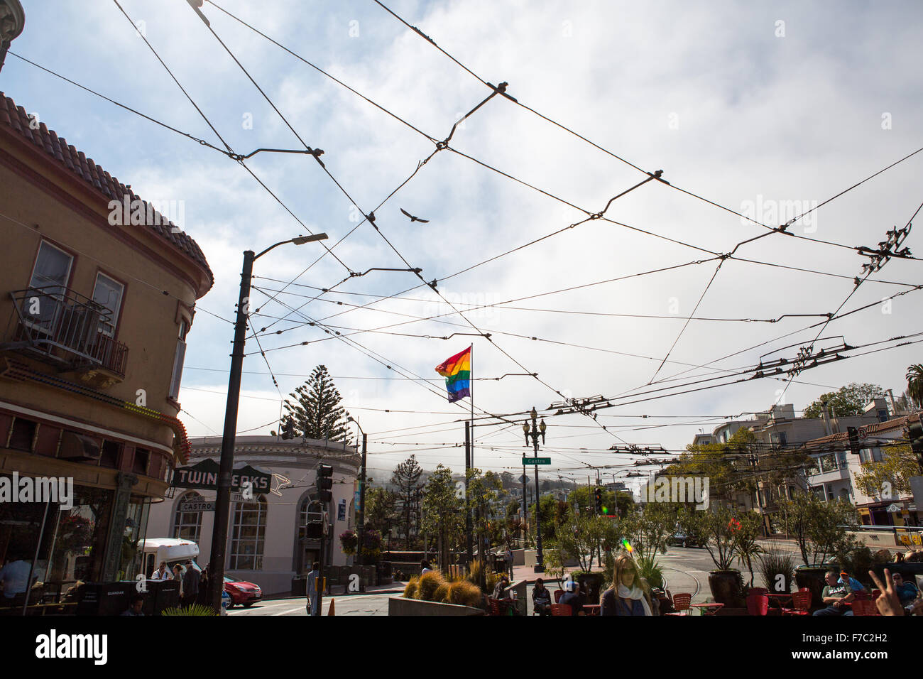 Eine alte historische Castro Flagge und Nachbarschaft in San Francisco city Stockfoto