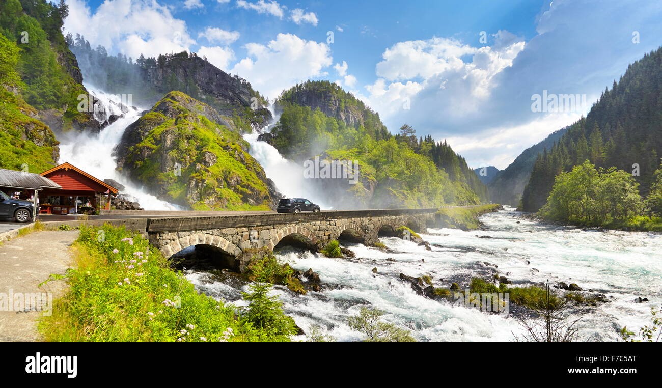 Latefossen Wasserfall, Hordaland, Norwegen Stockfoto