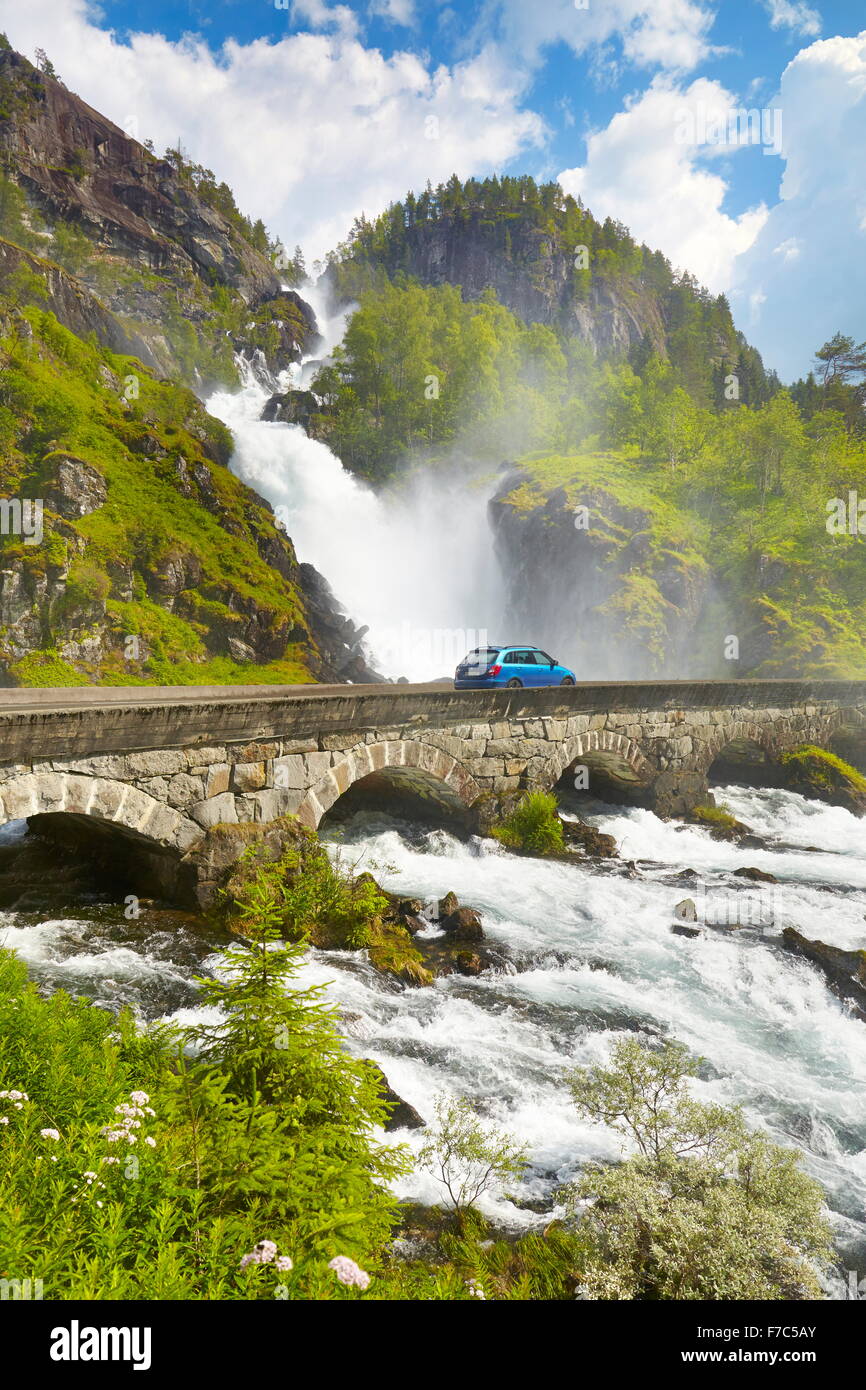 Latefossen Wasserfall, Hordaland, Norwegen Stockfoto