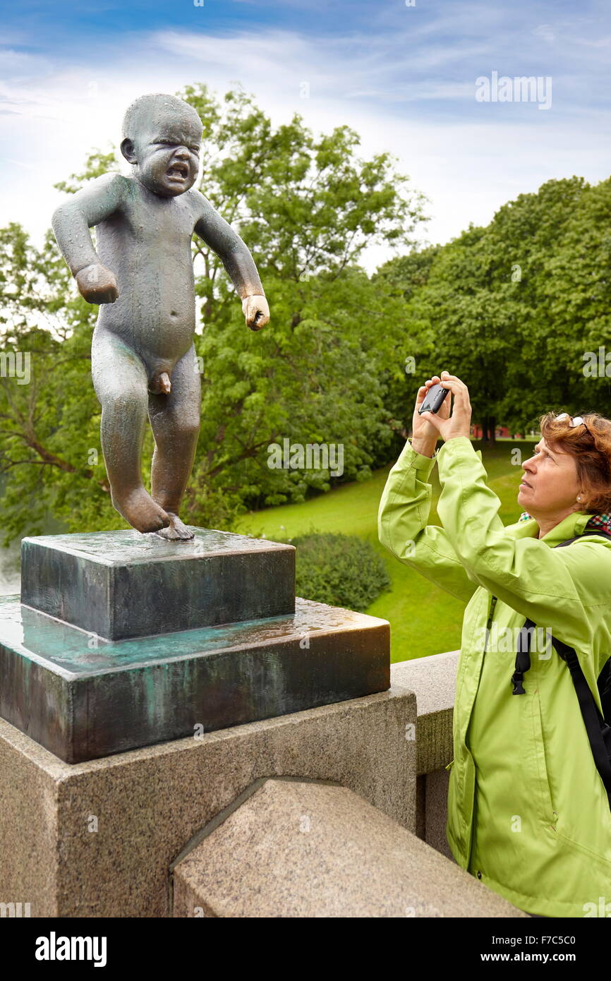 Kleine böse Junge, Vigeland Skulpturenpark, Touristenanlage, Oslo, Norwegen Stockfoto