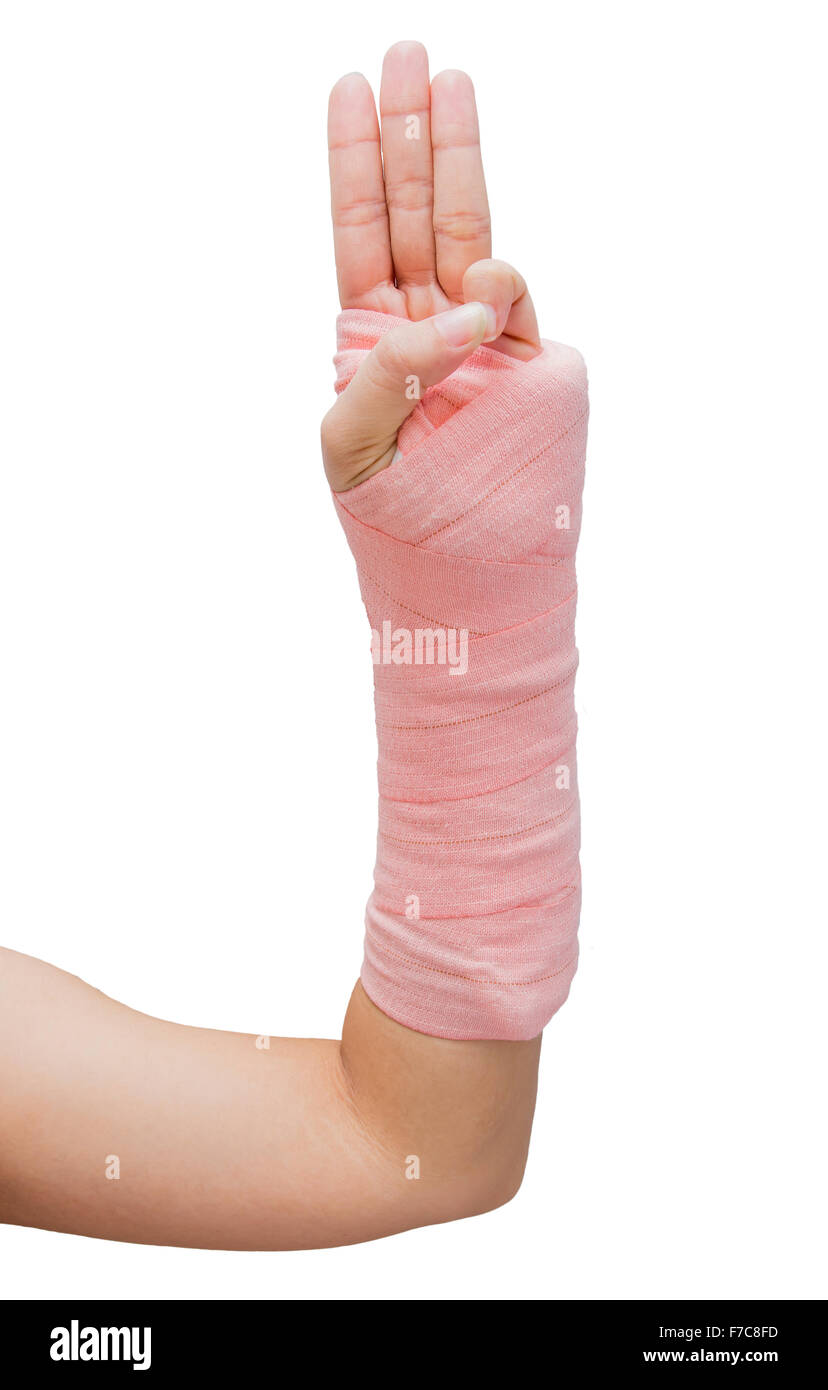 Schiene, Knochenbruch, Hand gebrochen isoliert auf weißem Hintergrund Stockfoto Schiene, Knochenbruch, Hand gebrochen isoliert auf weißem Hintergrund Stockfoto