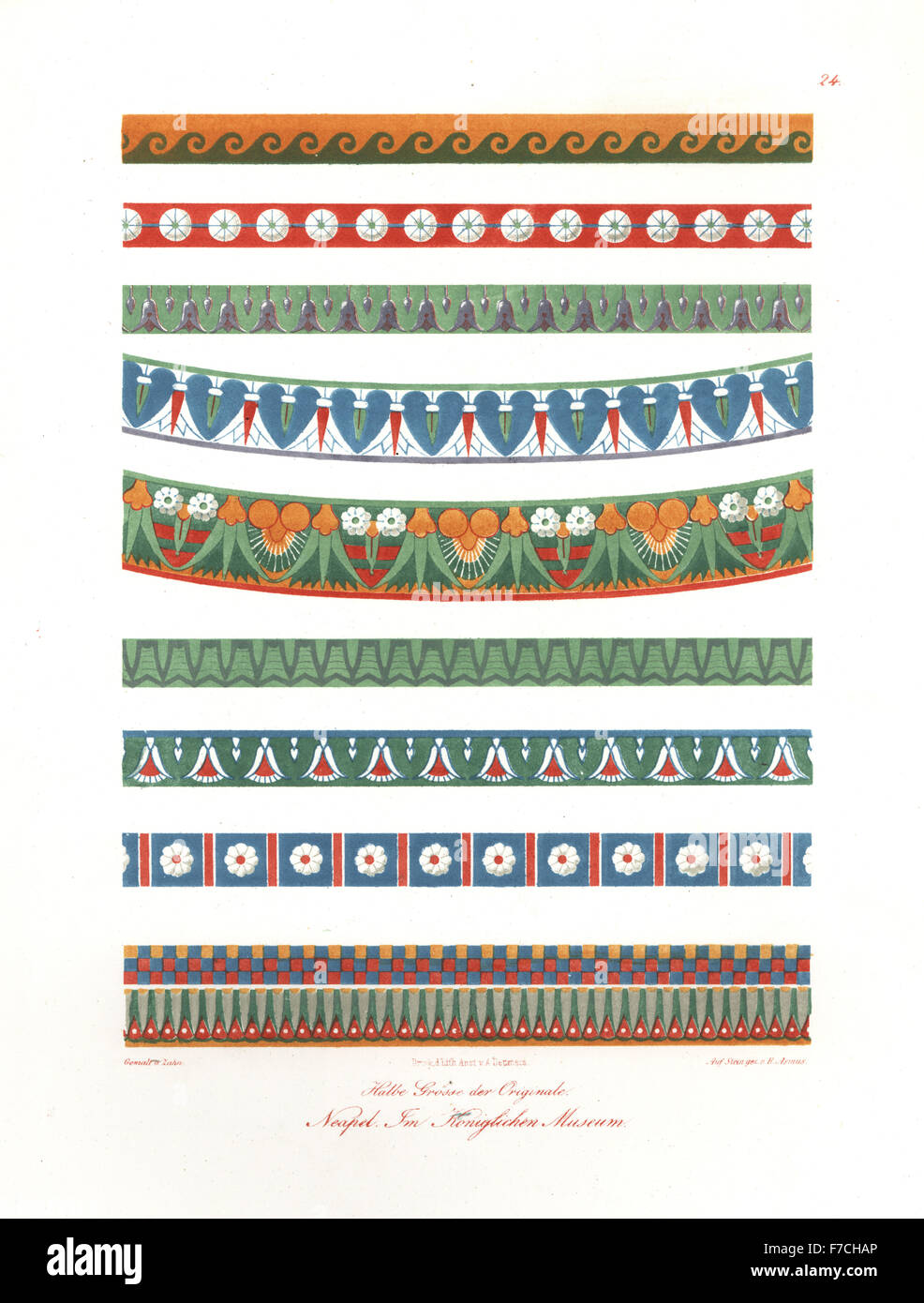 Wandmalereien aus dem Royal Museum, Neapel, Italien. Handkoloriert Lithographie von Berth nach einer Illustration von Wilhelm Zahn aus seinem Ornament von allen klassischen Kunstepochen, Ornamente Aller Tatsache Kunst-Epochen, Reimer, Berlin, 1832. Stockfoto